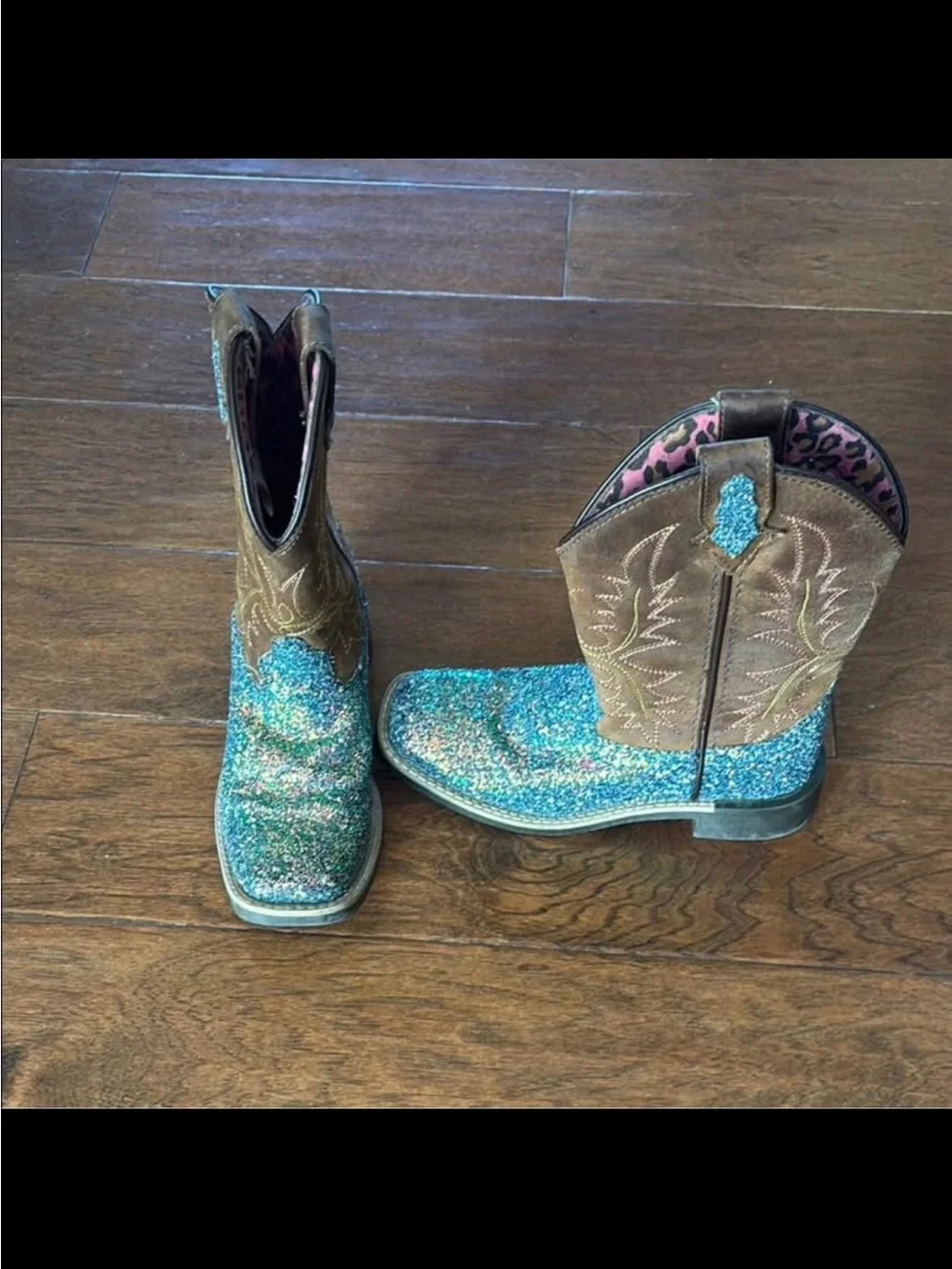 Girls' Turquoise Glitter Cowgirl Boots